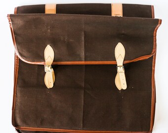 Bicycle bag to enhance your luggage rack - Double-sided vintage brown bike carrier case, fabric & faux leather mix