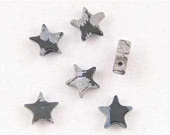 Snowflake Obsidian Star Beads (Side Drilled) - Set of 6
