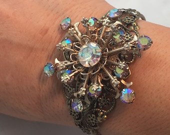 Vintage AB Rhinestone Brooch repurposed bracelet