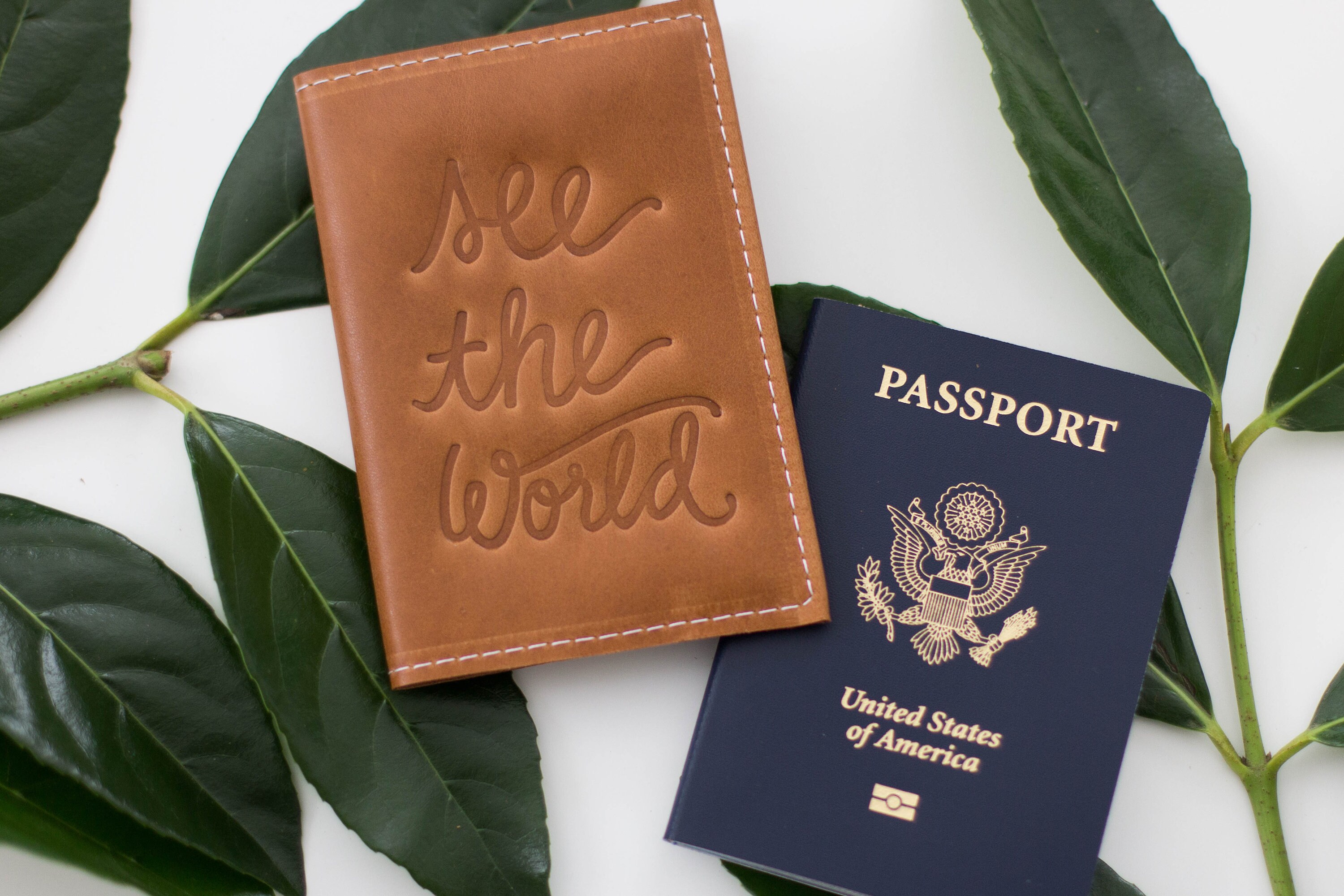 Personalized Embossed See The World Leather Passport Cover