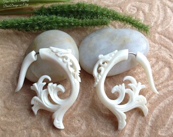 Fake Gauge Earrings, "Josephine" Naturally Organic, Bone, Handcrafted, Tribal
