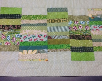 Green Quilted Table Runner, Patchwork Table Mat, Quiltsy Handmade