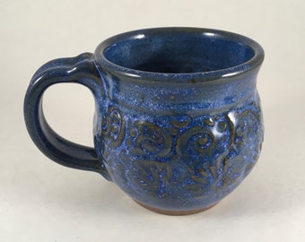 Blue Pottery Mug, Textured Mug, Stoneware Mug, Ceramic Coffee Cup, Handmade Pottery, Ready to Ship!