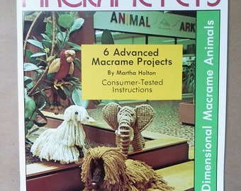 Vintage Macramé Patterns - Macrame Pets - Fully Dimensional Macramé Animals - Macramé Mallard - Macramé Elephant- Macramé Persian Cat - 1977