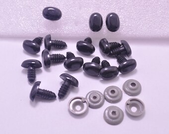 Doll Parts,Nose c/o Eye,10pcs Black Oval Safety Nose,Black Oval Safety Eyes - 15mm x 11mm