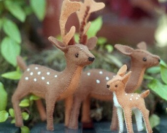 DEER Family Pattern PDF, Felt Sewing Pattern, Buck, Doe, Fawn, Felt Toy, Woodland