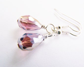 SALE - Sparkling Plum Crystal Teardrop Earrings - bridal - wedding - bridesmaids - affordable gifts - beach - free shipping WAI