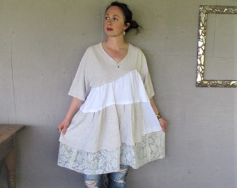 Sale upcycled clothing Romantic Patchwork dress tshirt Lagenlook tunic 2 X Wearable Art tunic Gypsy Bohemian sustainable LillieNoraDryGoods