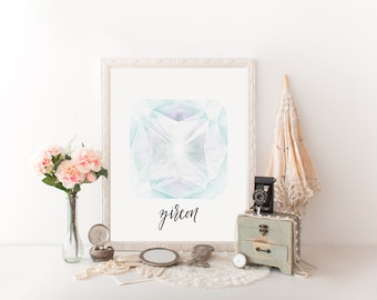 Zircon December Birthstone Printable Art // handlettered, modern calligraphy // home art, office, nursery, wall print // Peachpod Paperie
