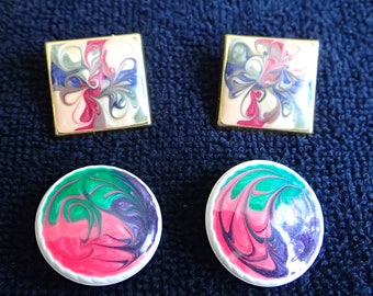 Retro / Vintage Enameled Metal Earrings