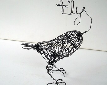 Unique Wire Bird Sculpture - Word Art - FLY FREE