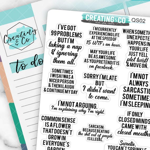 Sarcastic Funny  Quote  Planner Stickers for a Variety of