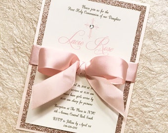 Rose Gold Baptism Invitation Girl Baptism Invitation Rose Gold Baptism Glitter