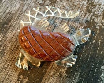 Vintage Lucite & Wood Alligator Brooch