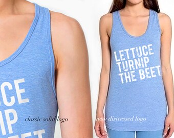 SALE lettuce turnip the beet ® trademark brand OFFICIAL site - light blue tank top featured in DJ Mag - 2 logo options - funny workout shirt