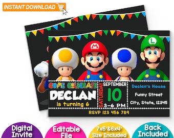 Mario Bros Editable Invitation, Mario Bros Invitation Instant Download, Mario Bros Invitation, Mario Bros Birthday Invitation, Editable
