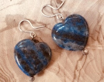Lapis Blue Sterling Silver Heart Earrings