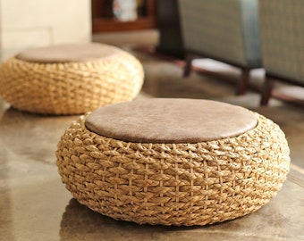 Dark colored rustic floor cushion with leather top/Floor pouf/Pouf ottoman/Wholesales Bulk/meditation cushion/GrasShanghai