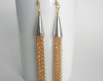 Gold and Silver Chain, Tassel Earrings