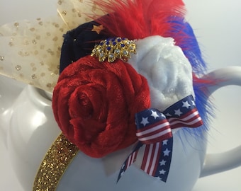 Forth of July, Fascinator, Stars and Stripes, 4th of July, American flag, Red white and blue, Fascinator headband, Patriotic, Fireworks