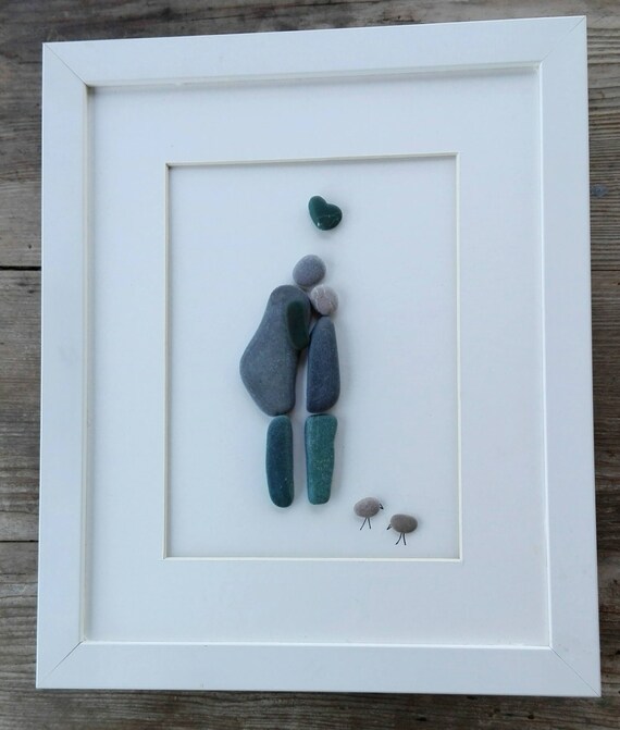 Pebble art mother son Family pebble art Family gift 3d art