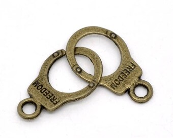 Bronze handcuffs charm 17 mm X 10mm