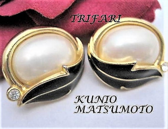 Trifari Earrings, Kunio Matsumoto, Signed Vintage Pearl, Statement Earrings, Wedding Pierced