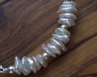 Keshi pearl necklace - June birthday gift for her - Keishi pearl bar necklace - June birthstone - Modern Pearl jewellery - Bridal necklace
