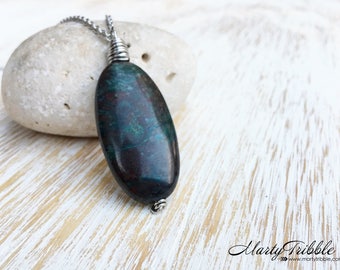 Chrysocolla Necklace, Chrysocolla Pendant, Gemstone Necklace, Boho Necklace, Long Necklace, Gemstone Pendant, Wire Wrap Jewelry Boho Jewelry