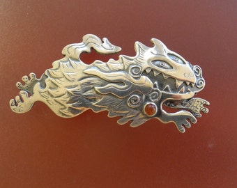 Pele's Dog Pin or Dragon Dog Brooch / sterling silver - metal brooch