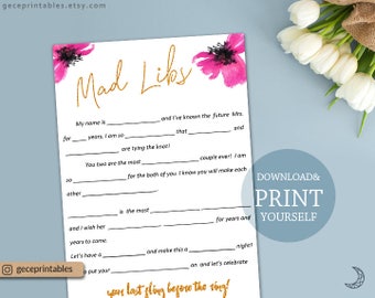 Mad Libs Printable, wedding mad libs bridal shower, pink gold bachelorette mad libs, bridal mad libs, bridal shower idea, printable mad libs