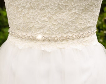 Silver Bridal Sash, Thin Sash, Thin Belt, Rhinestone Pearl Wedding Sash, Pearl Bridal Sash, Silver Wedding Belt, Pearl Wedding Sash - MIA