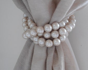 SET OF 4 decorative big faux pearls drapery holders, tie backs, shabby chic curtain holders