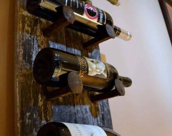 Barnwood and railroad tie wine rack or can use for towel holder HUGE Free ship USA