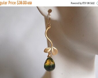 Mothersdaysale Bi-color green and yellow quartz briolette dangle earrings