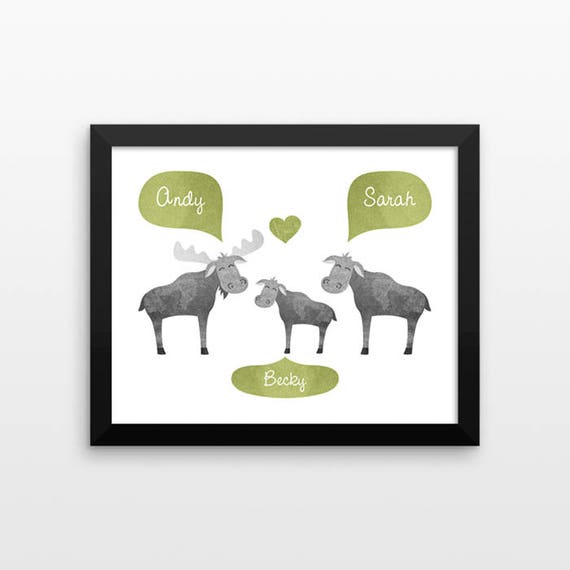 MOOSE Nursery Wall Art, Woodland Nursery Print, Woodland Animal Nursery Art, Kids Room Decor, New Baby Gift, Personalized Nursery Decor