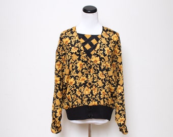 VTG 80s Gold Black Baroque Royal Top M/L