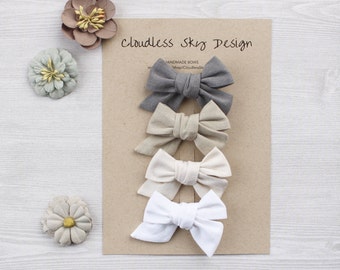Neutrals bow set / White hair bows / Baby hair clips / Toddler hair bows / Gray bow / Mini bows / Baby girl bows / Hair bows