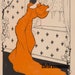 Line Drawing of Woman and Birdcage Vintage Spring Illustration Orange Dress Instant Digital Download Printable Art to Frame