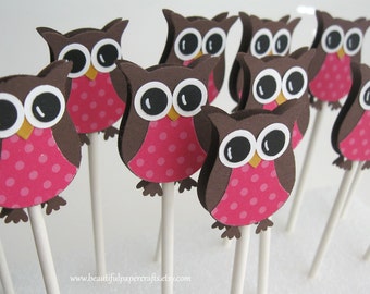 Owl Cupcake Toppers- Owl Baby Shower Decorations- Owl Birthday Party Decor-Set of 12