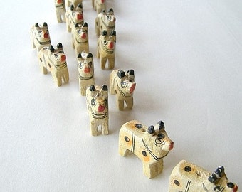 Wooden Oxen Beads - Ten (10) White - Carved - Ox
