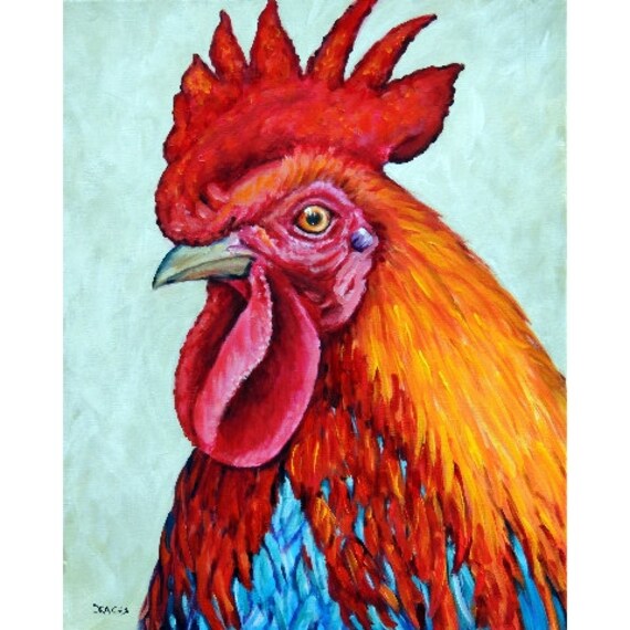 Rooster Art Print of Original Painting by Dottie Dracos