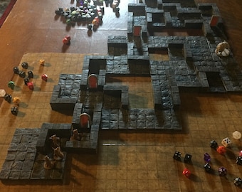 MASSIVE set of 52 painted dungeon tiles modular DnD Dungeons and Dragons RPG PathfinderRPG tabletop gaming