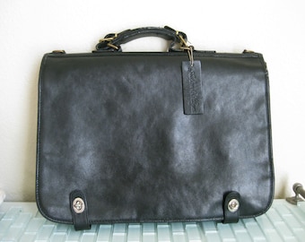 Black Leather Attache Briefcase w/ Pen holder - Ashton & Hayes