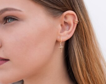 Cross earrings, Cross hoops, Silver earrings, Silver hoops, Silver jewelry, Boho jewelry, Dainty jewelry, Gold plated earrings