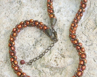 Copper Beaded Crocheted Choker.