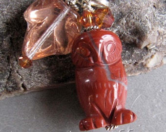 Rainbow Jasper Barn Owl Charm/Zipper Pull from Cornerstoregoddess