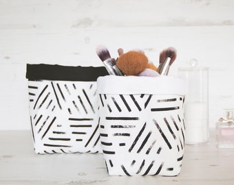 2x Fabric Bin set Nordic geometric style, black and white storage baskets.
