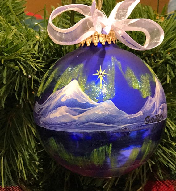 Northern Lights Reflections personalized hand-painted ornament