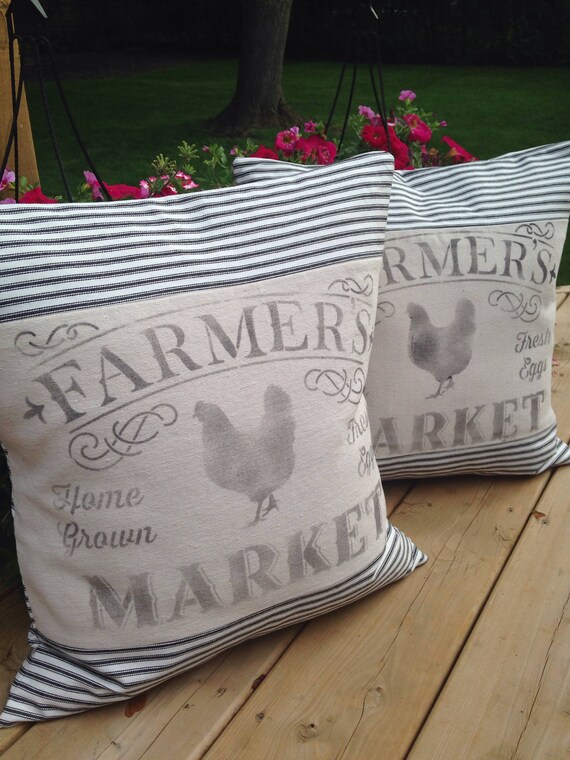20 x 20 Farmers Market Decorative Pillow Black and